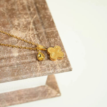 Sunburst Gold Clover Charm with Birthstone charm