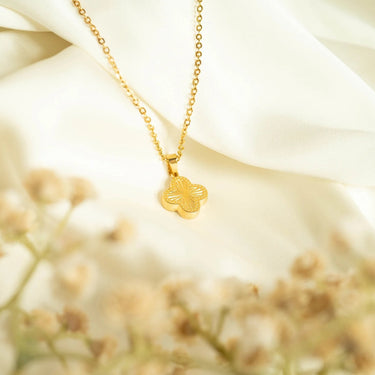 Sunburst Gold Clover Charm on chain