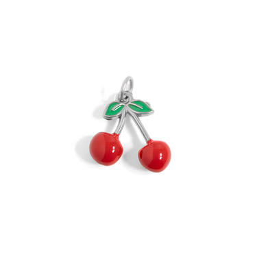 18K Gold PVD Stainless Steel Epoxy Cherry Charm