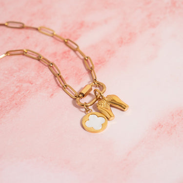 18K Gold PVD Stainless Steel Mother Of Pearl Flower Pendant