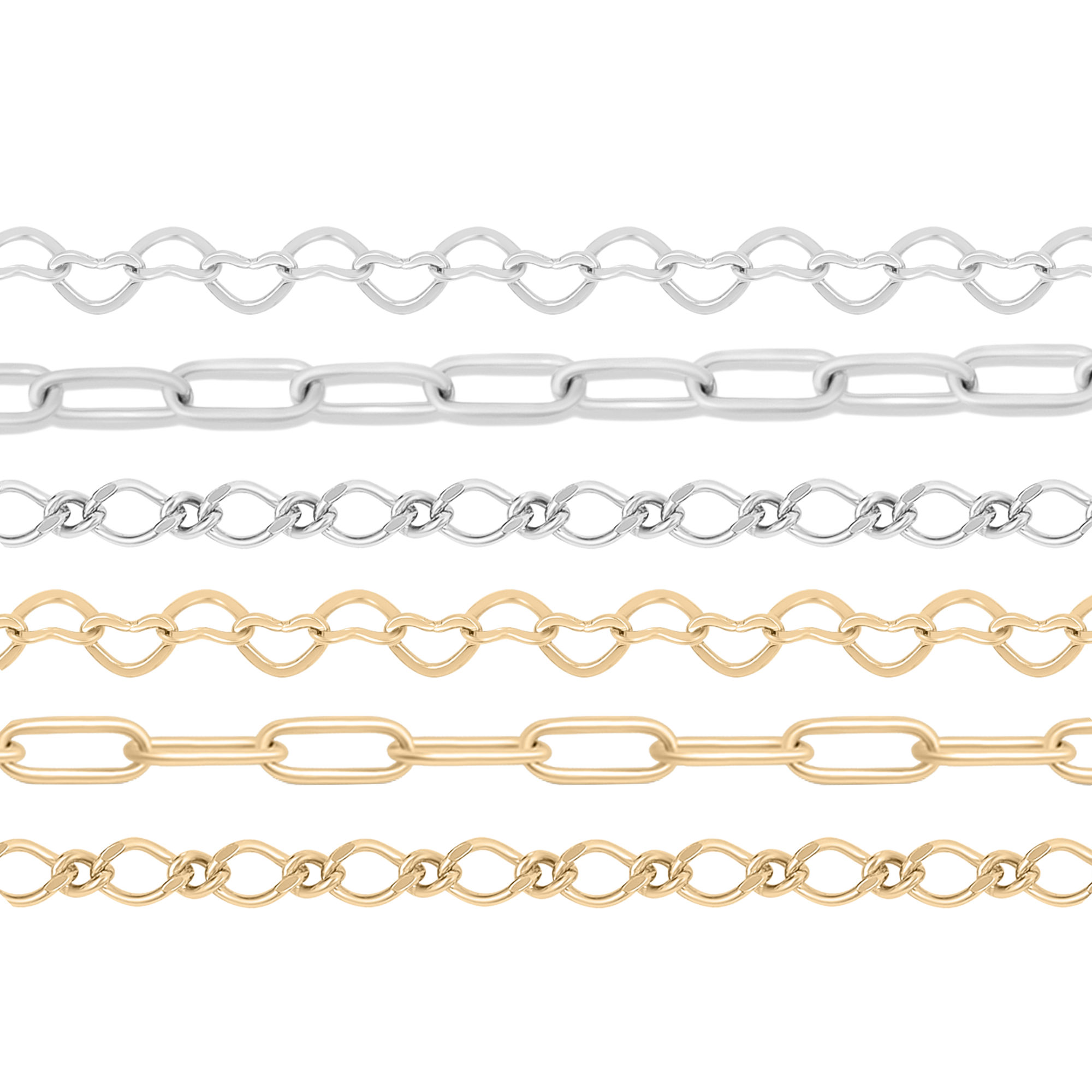 Permanent Jewelry Chain Starter Kit - 3 Chain Style Pack - Sterling Silver & Gold Plated Sterling Silver Chains