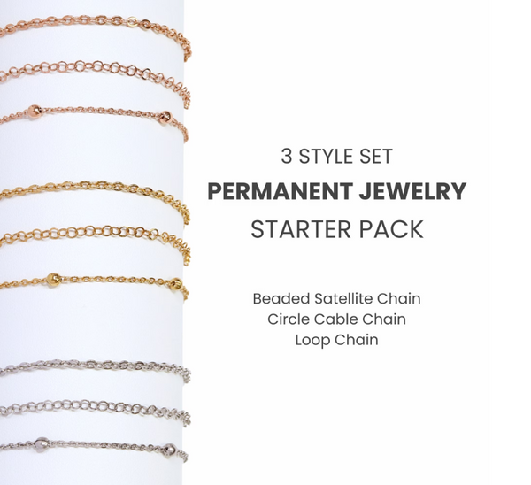 Permanent Jewelry Stainless Steel Chain Starter Kit - 3 Chain Style Pack