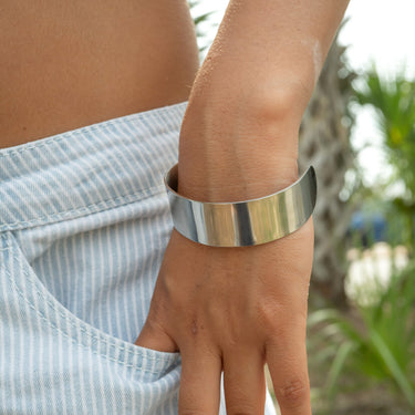 Stainless Steel Rounded Blank Cuff Bracelet Lifestyle