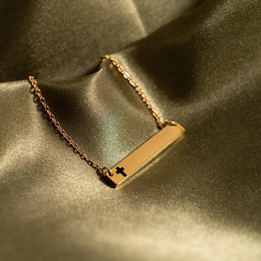 Stainless Steel Cutout Cross Blank Bar Necklace
