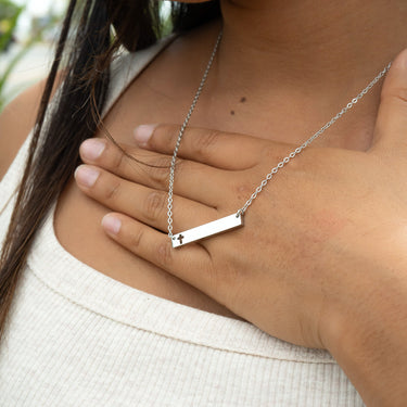 Stainless Steel Cutout Cross Blank Bar Necklace