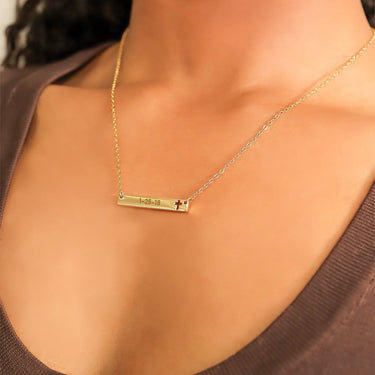 18K Gold PVD Stainless Steel Cutout Cross Blank Bar Necklace engraved