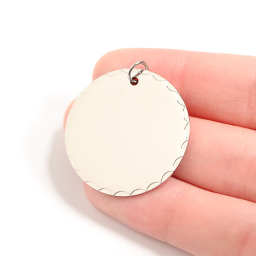 18K Gold PVD Stainless Steel Grooved Round Pendant