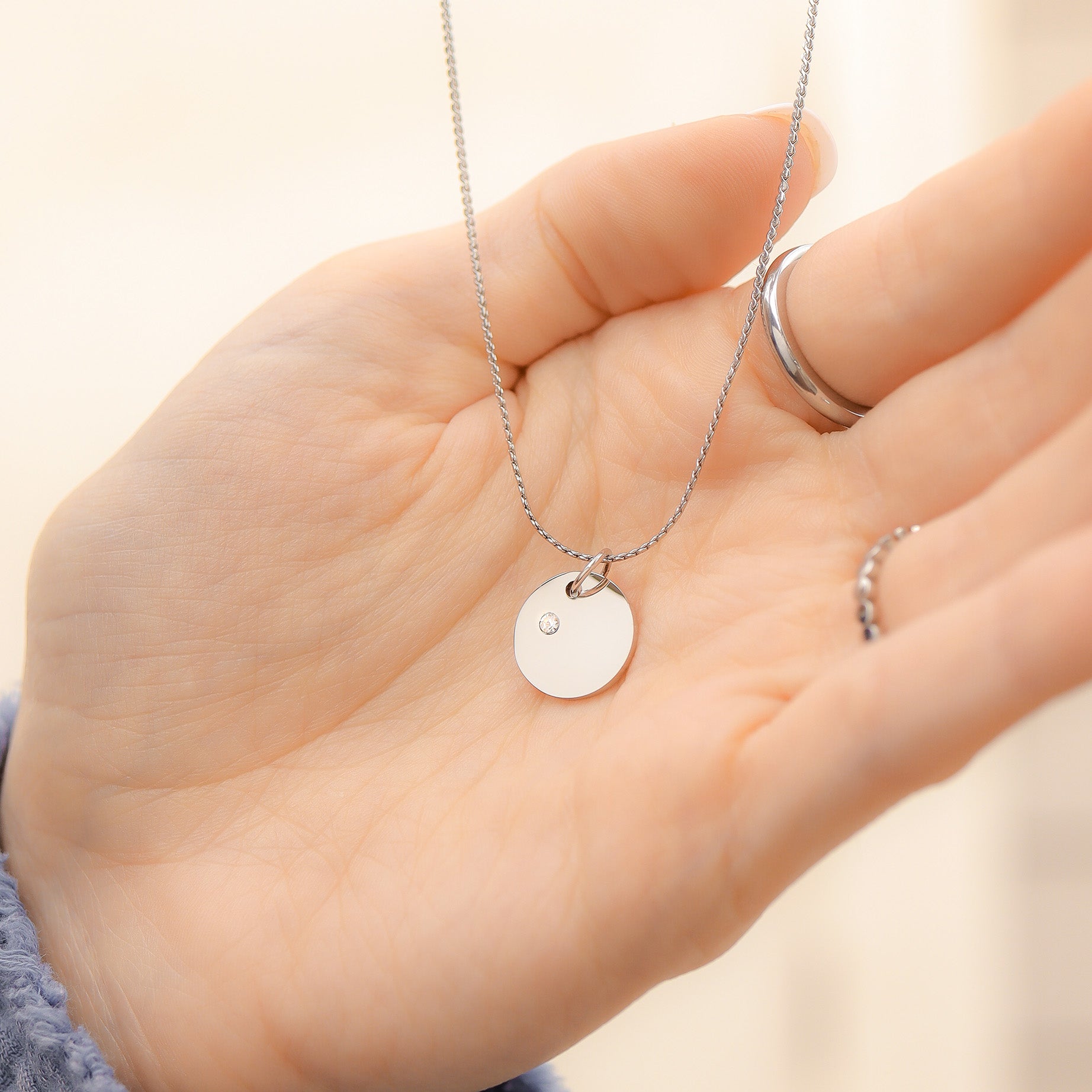 Stainless Steel 1/2" CZ Birthstone Blank Circle Pendant / SBB0109