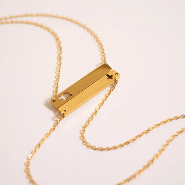 Stainless Steel Cutout Cross Blank Bar Necklace