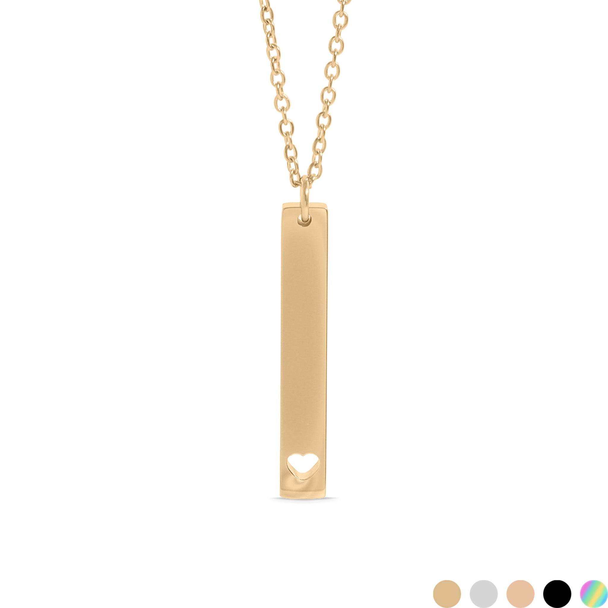 Chain necklace with vertical bar charm with heart engraving