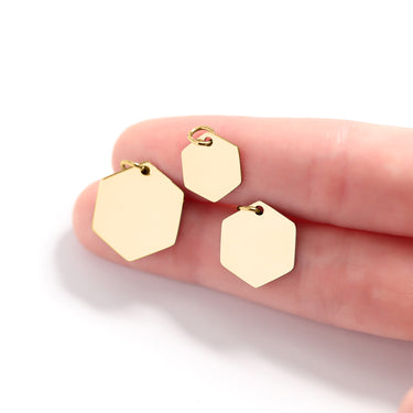 18K Gold PVD Stainless Steel Blank Hexagon Pendant