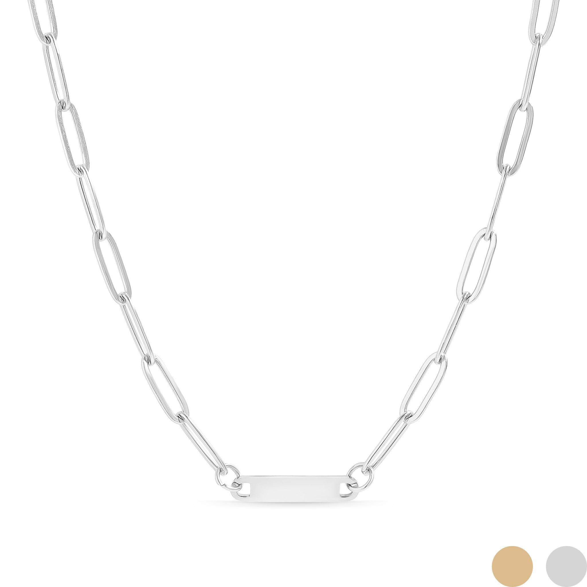 18K Gold PVD Stainless Steel Engravable Paperclip Blank Bar Necklace / SBB0275