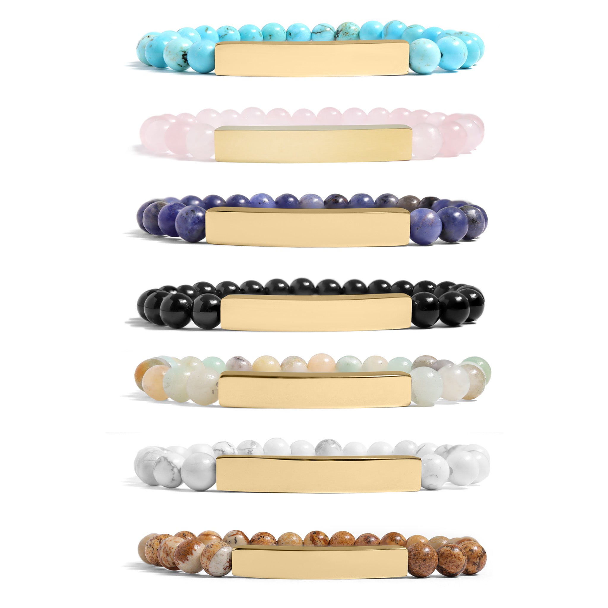 18K Gold PVD Stainless Steel Semi Precious Natural Stone Stretch Curved Bar Bracelet / SBB0278