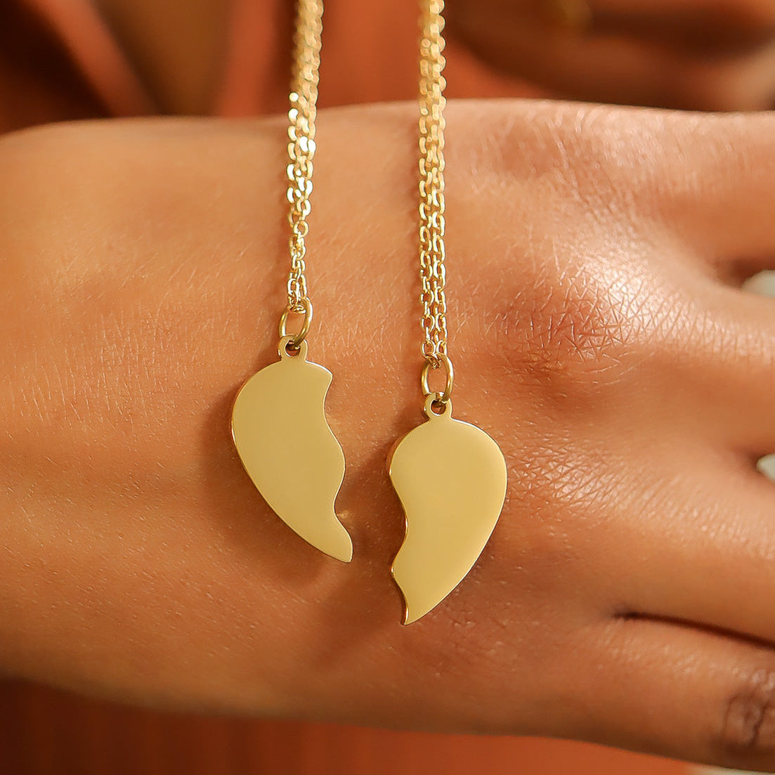 18k Gold PVD Rostfritt stål Break Apart Engraverable Blank Heart Necklace Set / SBB0282