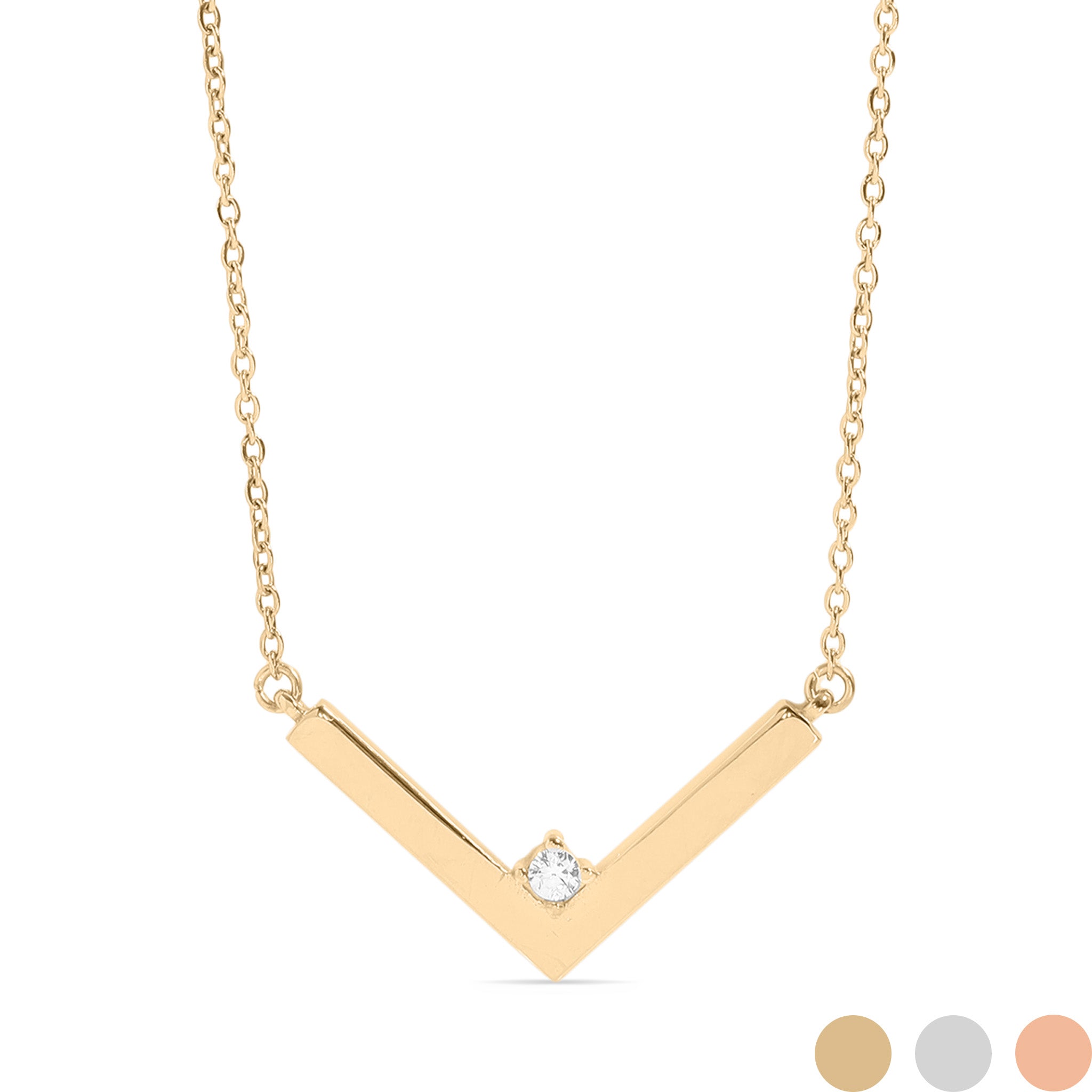 18K PVD Stainless Steel CZ V-Shaped Blank Pendant Necklace / SBB0292