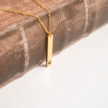 Paw Print Cutout Vertical Blank Bar Necklace