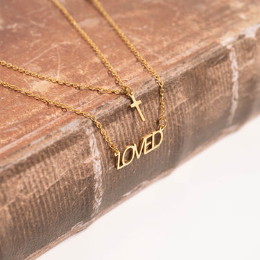 "Loved" Layered Cross Charm Necklace
