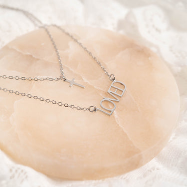 "Loved" Layered Cross Charm Necklace