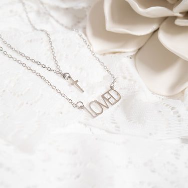 "Loved" Layered Cross Charm Necklace