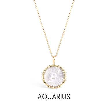 14K Gold Plated Sterling Silver Mother of Pearl Zodiac Pendant Necklace