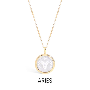 14K Gold Plated Sterling Silver Mother of Pearl Zodiac Pendant Necklace