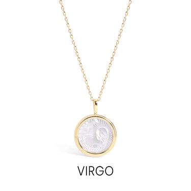 14K Gold Plated Sterling Silver Mother of Pearl Zodiac Pendant Necklace