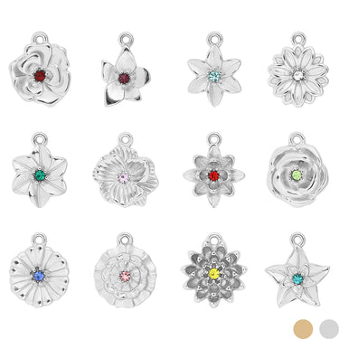 18K Gold PVD Stainless Steel Vertical 3D Birth Flower Charm