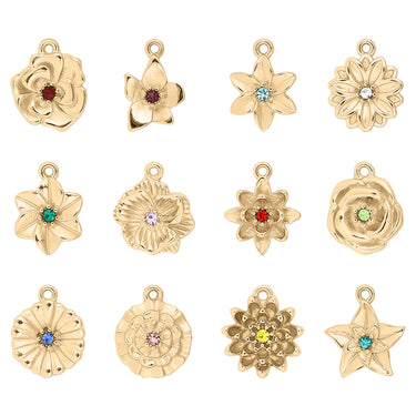 18K Gold PVD Stainless Steel Vertical 3D Birth Flower Charm