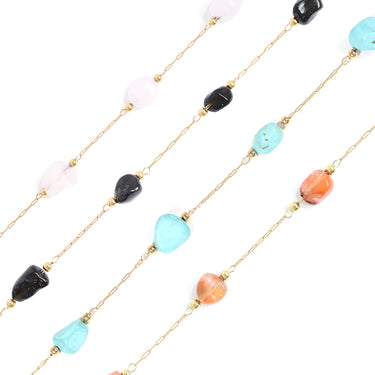 18K Gold PVD Stainless Steel Beaded Stone Chain