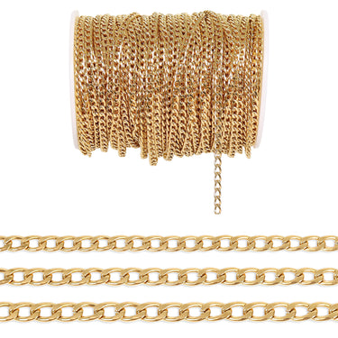 18K Gold PVD Stainless Steel Curb Chain - By The Foot