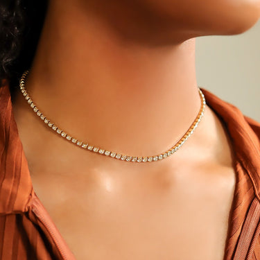 18K Gold PVD Stainless Steel CZ Tennis Chain Necklace