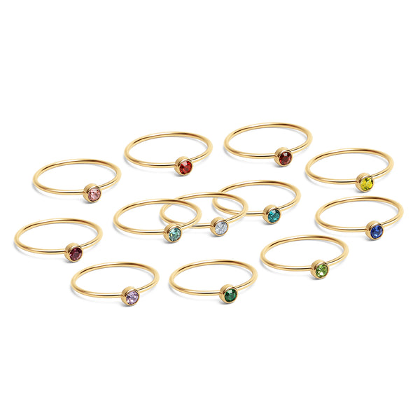 76 pc 18K Gold PVD Coated Stainless Steel Birthstone Stacking Ring Set / BND0004