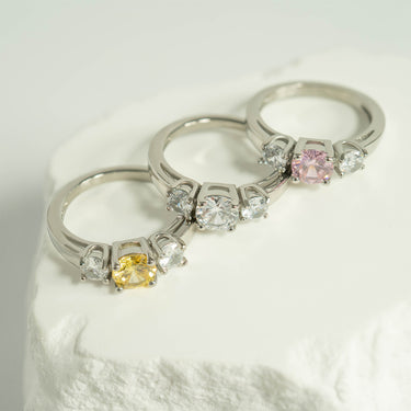 Stainless Steel CZ Accent Stones Polished Birthstone Ring