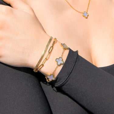 Stainless Steel Lucky Clover Charm Bracelet