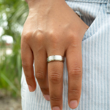 Stainless Steel Rainbow Edge Brushed Center Ring