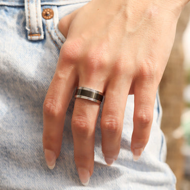 Black Center Polished Stainless Steel Ring Lifestyle