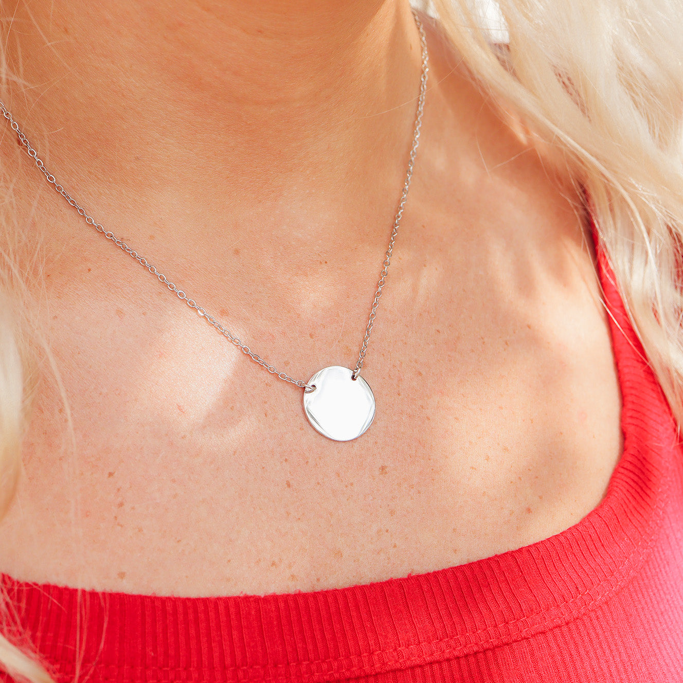 18K Gold PVD Stainless Steel Blank Circle Necklace / SBB0240
