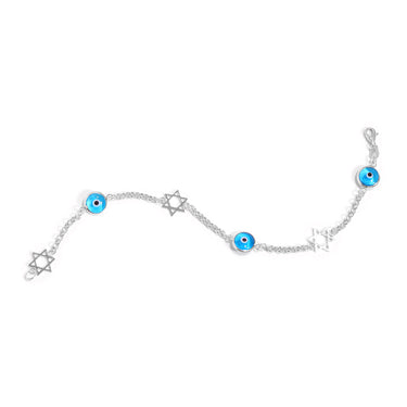 blue evil eye Star of David sterling silver bracelet