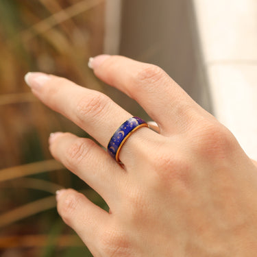 18k Gold PVD Coated Mood Band With Stars And Moons Stainless Steel Ring Lifestyle