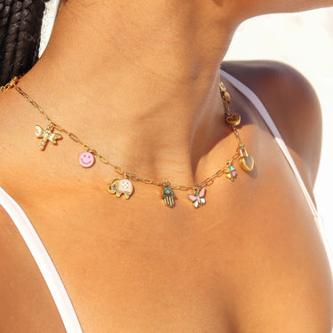 Goodluck charm set on a paperclip chain