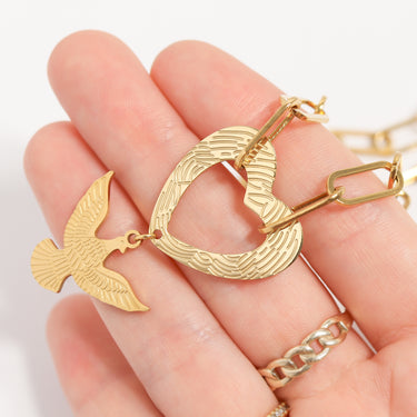 18K Gold PVD Stainless Steel Hollow Heart Charm