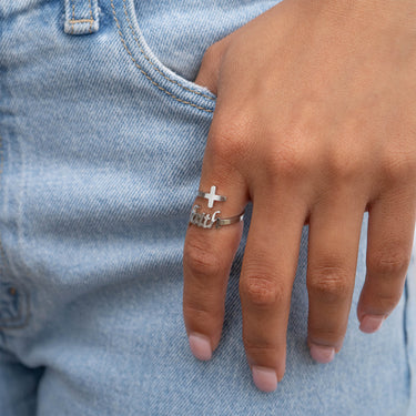 18K Gold PVD Stainless Steel Adjustable "Faith" Ring