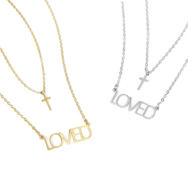 Loved" Layered Cross Charm