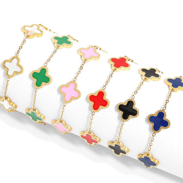 18K Gold PVD Stainless Steel Lucky Clover Charm Bracelet / BRJ1008