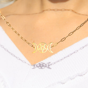 18K Gold Stainless Steel Triple Moon Goddess Connector Charm