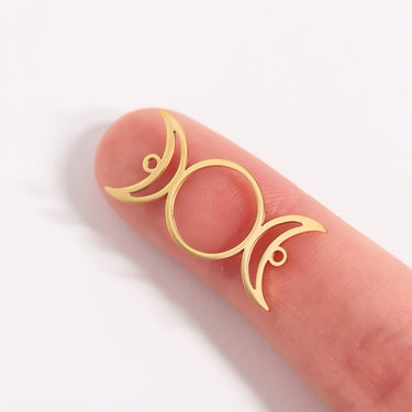 18K Gold Stainless Steel Triple Moon Goddess Connector Charm