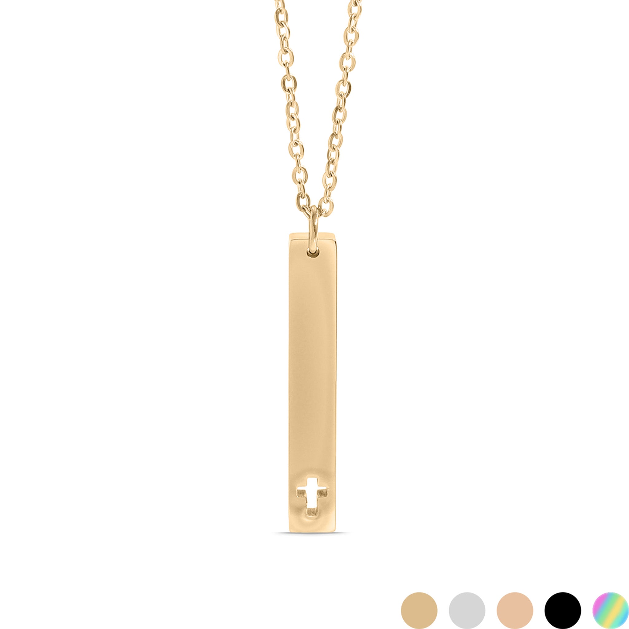18K Gold PVD Stainless Steel Cross Cutout Vertical Bar Necklace / SBB0163