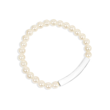 Pearl Engravable Stretch Curved Bar Bracelet Lifestyle