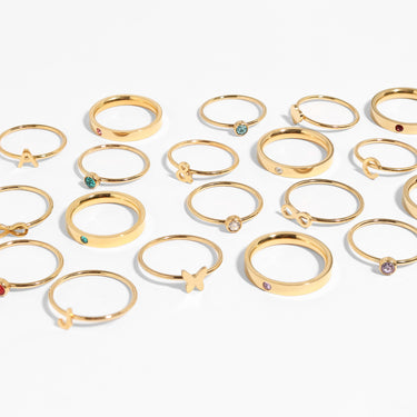 18K Gold PVD Stainless Steel Birthstone Engravable Stacking Ring