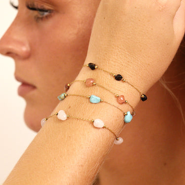 18K Gold PVD Stainless Steel Beaded Stone Chain Lifestyle